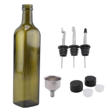 Grüne Olivenölflasche 500 ml mit Ausgießer und Trichter - Olivenölkarafe