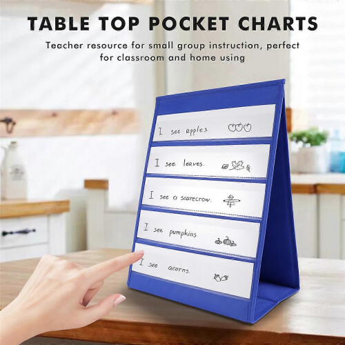 Doppelseitiger, selbsttragender Mini-Pocket-Chart-Ständer kompatibel mit Desktop, individuell oder klein.