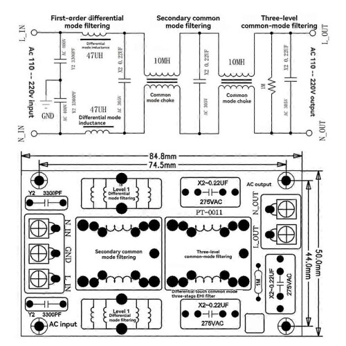 EMI Power Filter Board Audio Amplifier Power Supply Filter Common Mode High Current Electromagnetic 2
