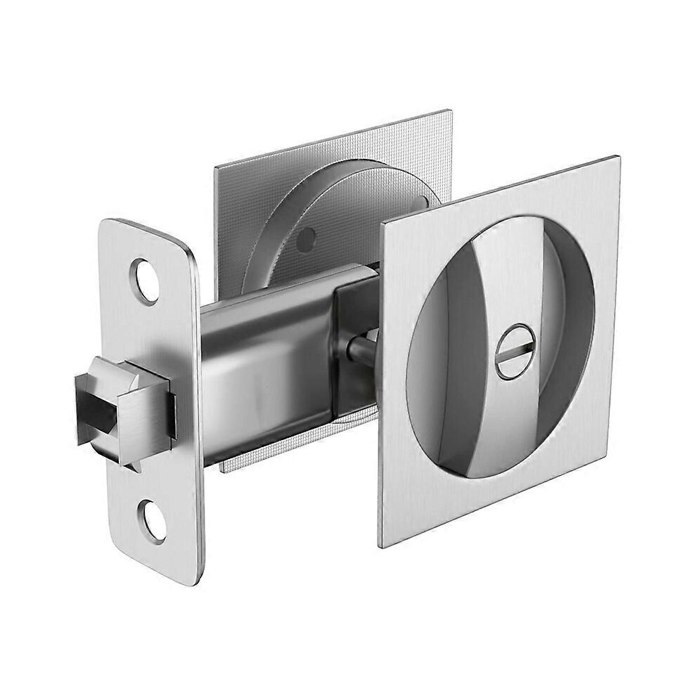 Bed/Bath Pocket Door Lock, Satin Nickel Contemporary Privacy Square Pocket Door Hardware, Sliding Po 3296422604996
