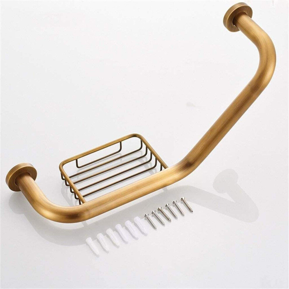 Copper Bathroom Grab Bar with Soap Dish, NonSlip Safety Handrail for Barrier Shower Support