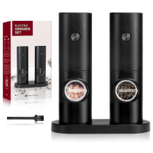 Electric Salt and Pepper Grinder Set, Single Hand Adjustable Coarseness, Battery Powered with Stand
