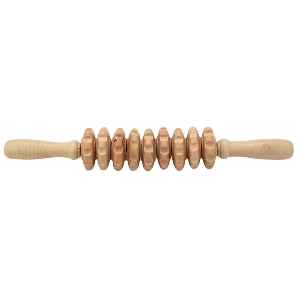 Lady Home Wooden Wheel 9 Rollers Belly Health Massager