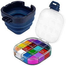 Airtight Paint Saver Storage Palette Box, 16-Well Palette Box with Lid, Include Paint Brush Basin, P