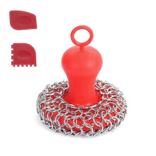 Cast Iron Chainmail Scrubber + Pan , Stainless Steel Skillet Cleaner, Tool compatible with Cast Iron Pans
