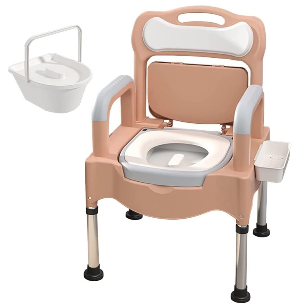 Bedside Commode Chair for Seniors, Height Adjustable Shower Toilet Chair with Padded Seat and Removable Armrests, Khaki