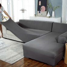 190-230cmGray Corner Sofa Covers L-Shaped Sofa Cover Stretch Sofa Covers with Left/Right Chaise Lounge Sofa Protector Cover Cat Dog