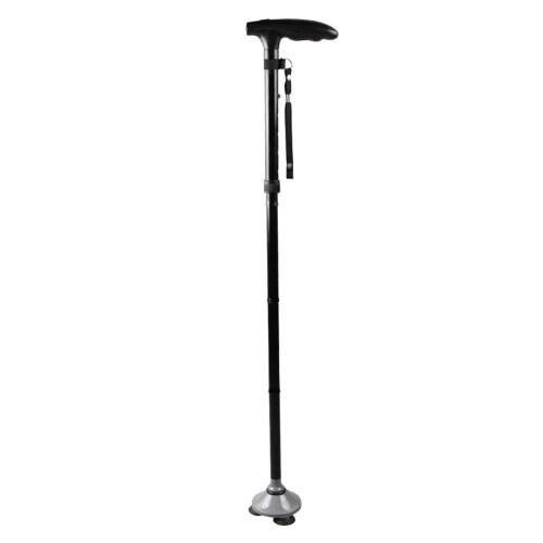 Folding Walking Cane with Quad Base, Adjustable Aluminum Walking Stick with LED Light for Seniors
