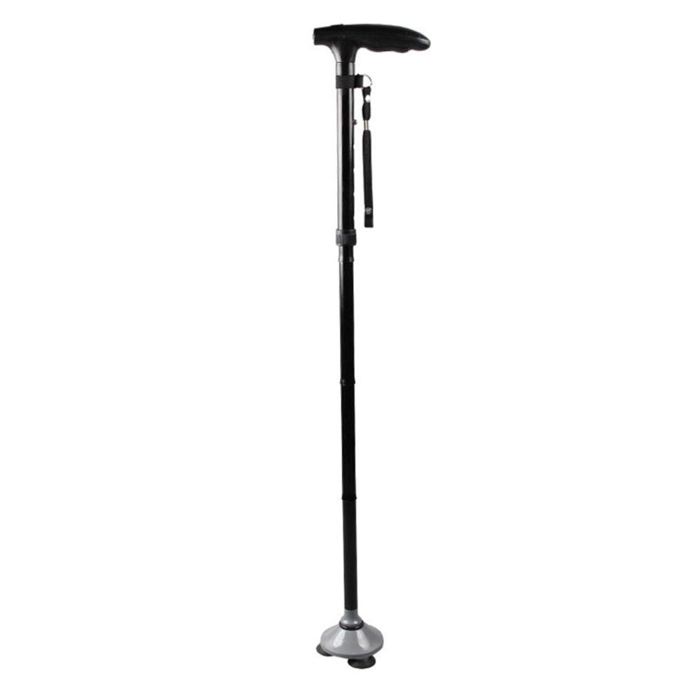 Light Folding Walking Cane With Quad Base, Adjustable Aluminum Walking Stick With Led For Seniors