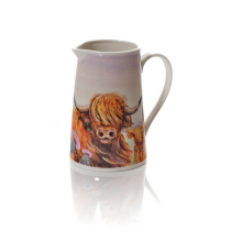 Scottish Highland Cow With Thistle Stoneware Jug
