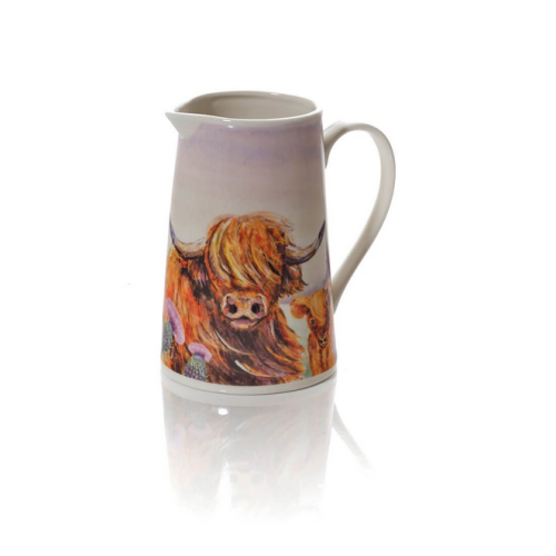 Scottish Highland Cow With Thistle Stoneware Jug