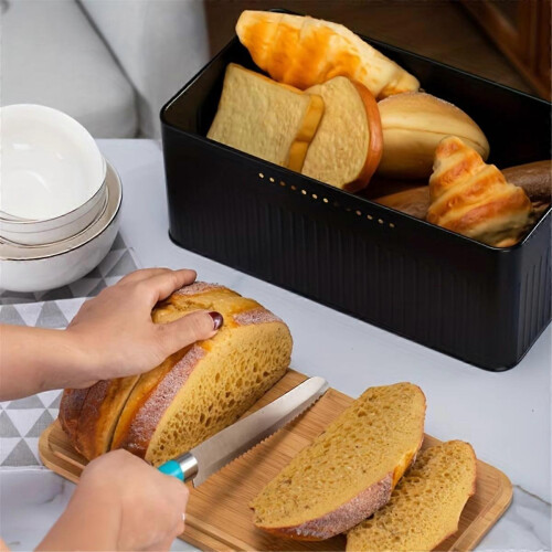 Large Capacity Bread Box with Breathable Holes with Bamboo Lid,Eco-Friendly Kitchen Storage Solution 2
