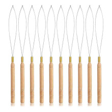 Haarextensions-Loop-Nadel-Threader-Ziehhaken, Nadelthreader mit Holzgriff Perlenthreader