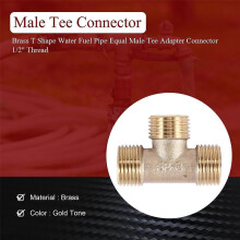Adattatore connettore maschio a T in ottone per tubi di acqua e carburante, filettatura da 1/2".
