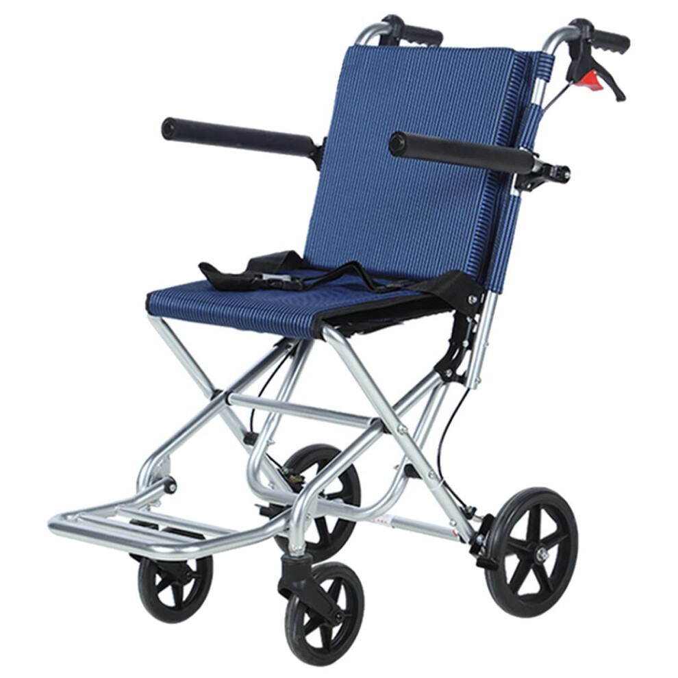Blue Folding Transport Wheelchair For Elderly, Ultralight Aluminum Frame With Swingaway Footrests, Compact Travelfriendly Design
