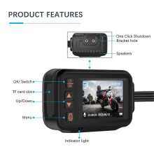 Dashcam voor en achter, rijrecordercamera compatibel met motorfietsen, 2 inch HD dashcam, loopopname