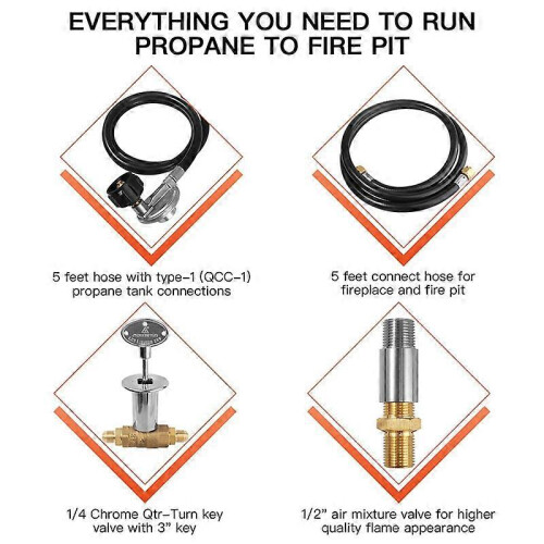 Burner Connection Kit, Propane Fire Pit Replacement with 1/2In Control Valve Key Set, Adjustable Pre 1