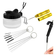 Agujas de limpieza para aerógrafo - Cepillos de limpieza, lata de limpieza, recipiente de limpieza, kit de agujas de dragado para