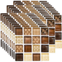 30 Pieces Mosaic Wall Tile Stickers, PVC Adhesive Backsplash for Kitchen Bathroom, Waterproof Tile Stickers, Heat Resistant Tile Sticker (Brown)