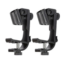 Drum Microphone Clips Adjustable Plastic Shockproof Drum Mic Holder Practical Rim Mount Clamp Holder (1 Pair, Black)