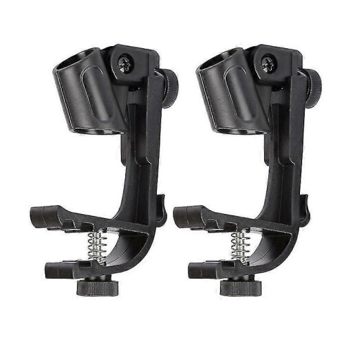 Drum Microphone Clips Adjustable Plastic Shockproof Drum Mic Holder Practical Rim Mount Clamp Holder (1 Pair, Black)