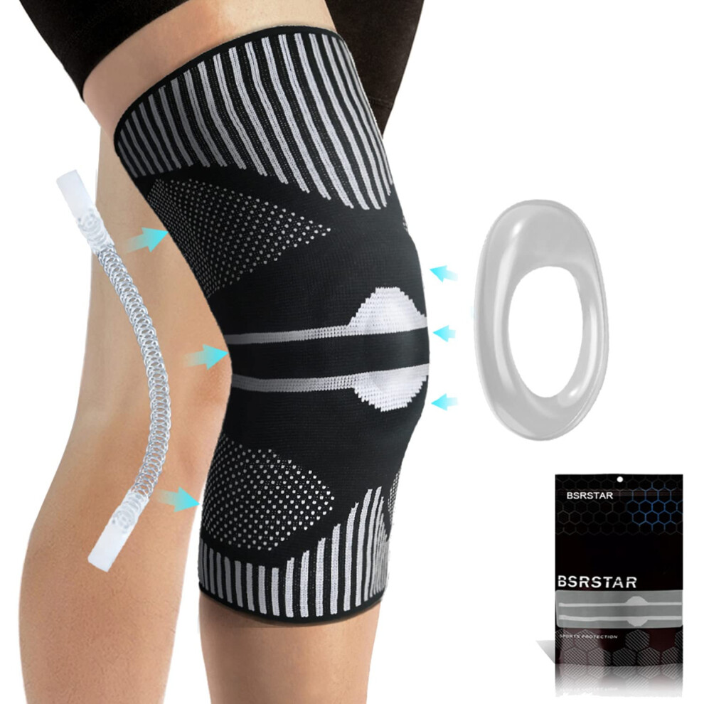 Knee Brace with Dual Side Stabilizers and Patella Gel Cushion for Running, Weightlifting, Arthritis Pain Relief