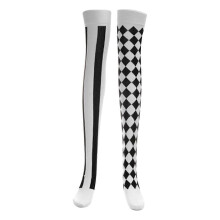 Chaussettes hautes asymétriques à rayures verticales pour femmes, style clown, compatibles avec Halloween.