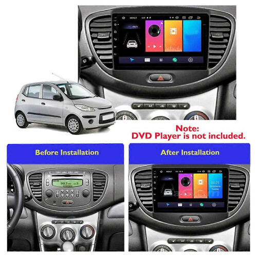 Compatível com I10 2008-2011 Painel de Instrumentos Automotivo 2 DIN de 9 Polegadas com Rádio, MP5 Player e Adaptador de DVD. 1