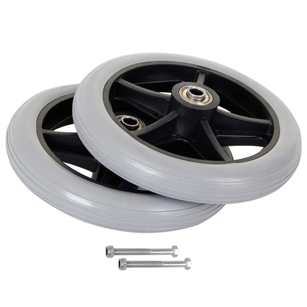 7 Inch Gray Wheelchair Front Caster Wheels Set of 2, Solid PVC Tires, Smooth Shock Absorption