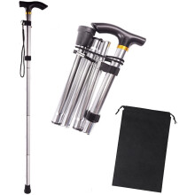 Folding Walking Cane for Seniors, Adjustable Lightweight Aluminum Stick with Ergonomic Non‑Slip Grip, Compact Travel Design Silver