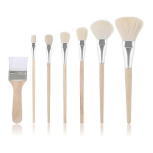 Conjunto de 7 pincéis para pintura acrílica com cabo de madeira e cerdas de lã compatíveis com água.