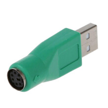 Adattatore convertitore da PS/2 femmina a USB maschio compatibile con tastiera e mouse.