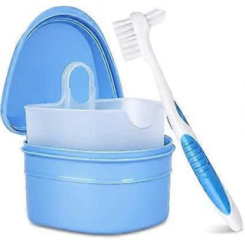Dww-Denture Cleaning Kit: Denture cleaning case with denture brush (Blue)