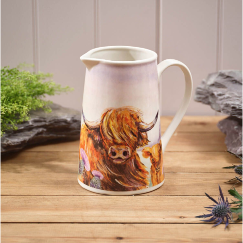 Scottish Highland Cow With Thistle Stoneware Jug 2