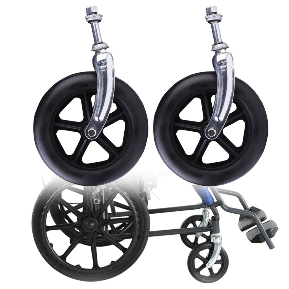 Black Wheelchair Front Wheels 7 Inch Solid Rubber Caster With Forks, Antislip Wearresistant Design, Easy Install