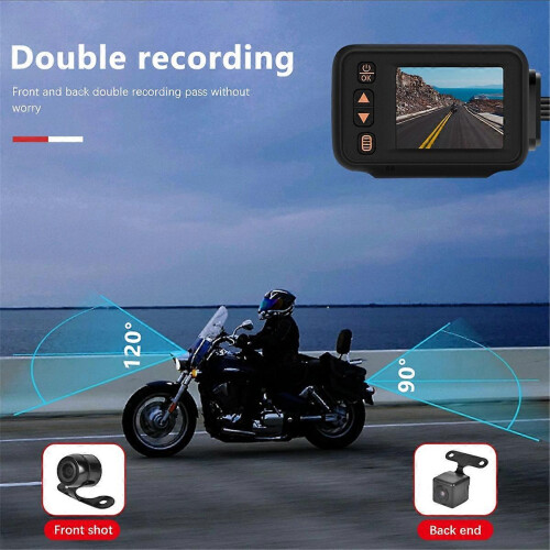 Câmera veicular frontal e traseira, compatível com motocicletas, câmera HD de 2 polegadas, gravação em loop. 2