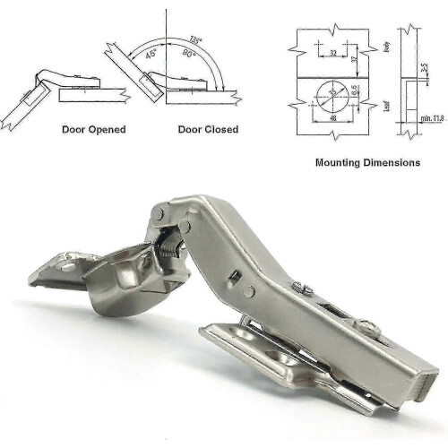 35mm 45 Soft Close Corner Hinge with Damper compatible with Angular Folding Cupboard Doors Kitchen Set of 4 1