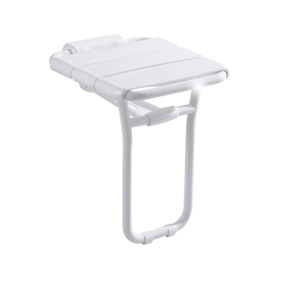 White Wall Mounted Foldable Shower Seat With Nonslip Surface For Elderly And Disabled, Bench