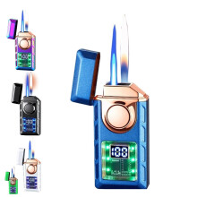 Smart Sensor Windproof Butane Refillable Lighter Blue with Adjustable Flame Zinc Alloy Body for Camping