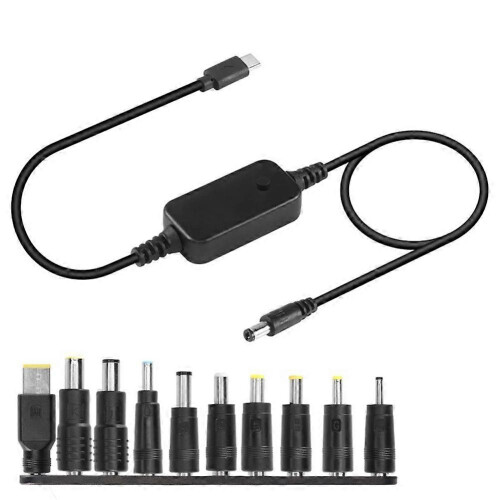 Cable adaptador de tipo C a DC Boost de 5V 9V 12V 15V 20V con voltaje ajustable, cable de carga rápida PD. 1