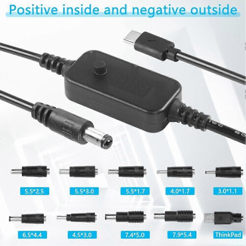 Cable adaptador de tipo C a DC Boost de 5V 9V 12V 15V 20V con voltaje ajustable, cable de carga rápida PD. 2