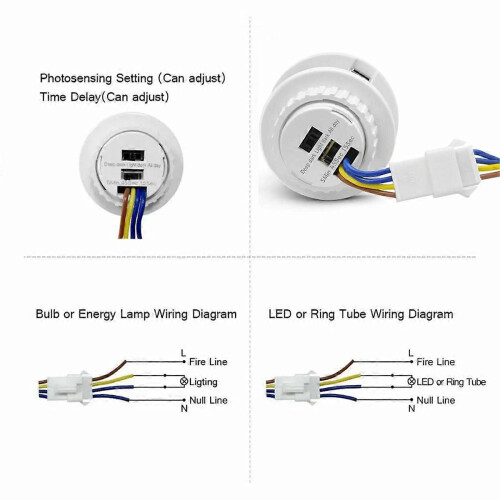 Interruptor de luz com sensor de movimento AC85-265V, sensor PIR compatível com ajuste de retardo de iluminação, detector de movimento. 1