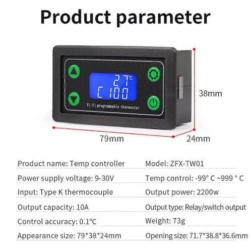 Tuya WIFI High Temperature Controller Digital Programmable Thermostat K-Type Thermocouple -99-999 De 1