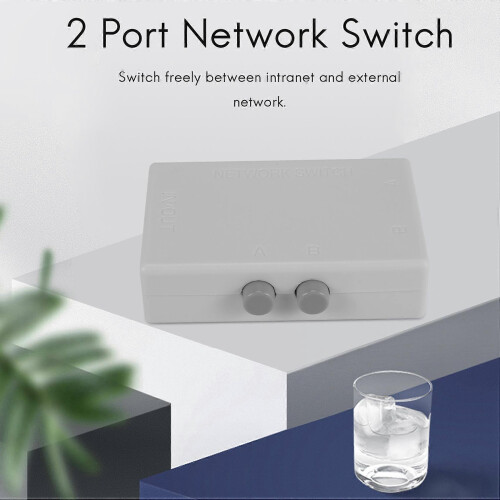 Mini Switch de Rede Ethernet com 2 Portas RJ45, Compartilhamento Manual de Duas Portas 1
