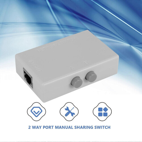 Mini Switch de Rede Ethernet com 2 Portas RJ45, Compartilhamento Manual de Duas Portas 2