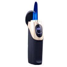 Windproof Triple Flame Butane Lighter with Smart Sensor, Refillable Metal Torch for Travel and Candles (Gold)