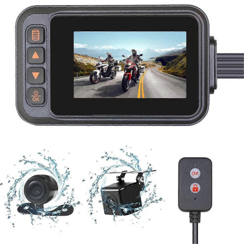 Câmera veicular para motocicleta, frontal e traseira, câmera dupla à prova d'água, câmera veicular HD 720P de 3 polegadas, preta 1