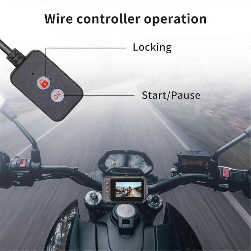 Câmera veicular para motocicleta, frontal e traseira, câmera dupla à prova d'água, câmera veicular HD 720P de 3 polegadas, preta 2