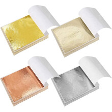 400 Folhas de Ouro de 14 X 14 cm, Imitação de Papel Dourado e Prateado, Multicoloridas para Decoração de Artesanato.