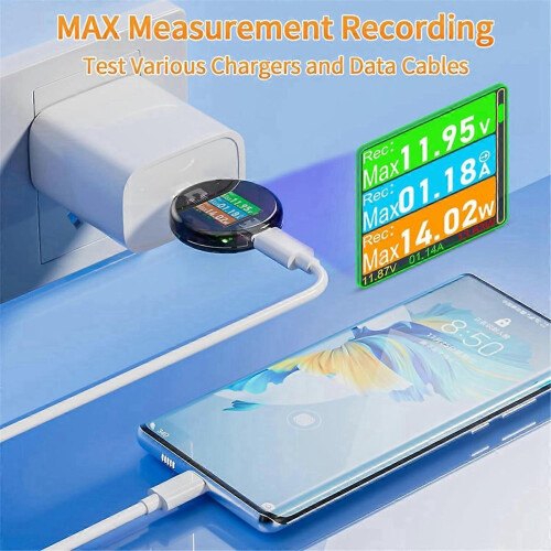 USB C Power Meter Tester, USB Multimeter Voltage Current Amp Volt Detector Digital Tester compatible with Charge 2